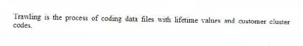 Trawling is the process of coding data files with lifetime values and customer cluster codes.