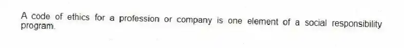 A code of ethics for a profession or company is one element of a social responsibility program.