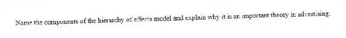 Name the components of the hierarchy of effects model and explain why it is an important theory in advertising.