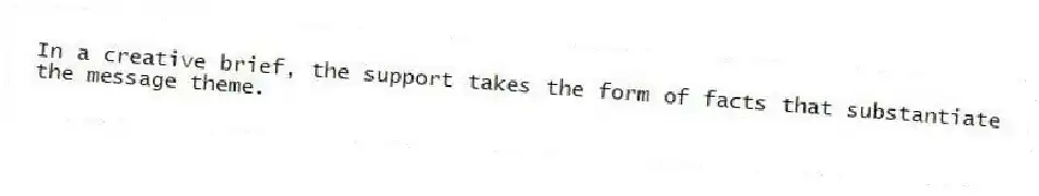 In a creative brief, the support takes the form of facts that substantiate the message theme.