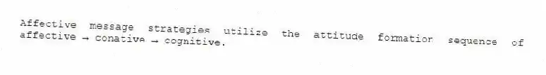 Affective message strategies utilize the attitude formation sequence of affective → conative → cognitive.