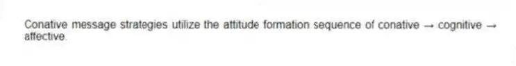 Conative message strategies utilize the attitude formation sequence of conative → cognitive → affective.