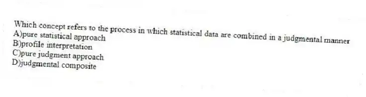 Which concept refers to the process in which statistical data are combined in a judgmental manner
A)pure statistical approach
B)profile interpretation
C)pure judgment approach
D)judgmental composite