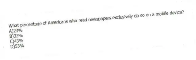 What percentage of Americans who read newspapers exclusively do so on a mobile device?
A)23%
B)33%
C)43%
D)53%