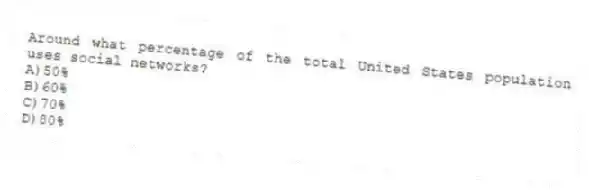 Around what percentage of the total United States population uses social networks?
A)50%
B)60%
C)70%
D)80%