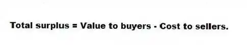 Total surplus = Value to buyers - Cost to sellers.