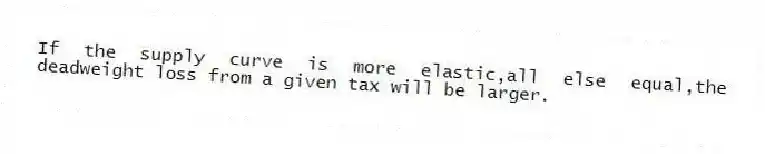 If the supply curve is more elastic,all else equal,the deadweight loss from a given tax will be larger.