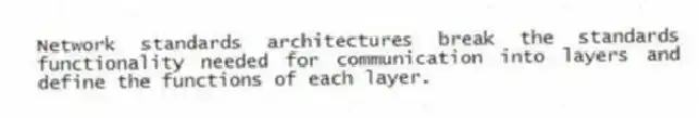 Network standards architectures break the standards functionality needed for communication into layers and define the functions of each layer.