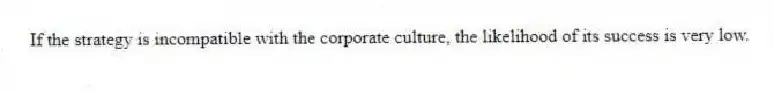 If the strategy is incompatible with the corporate culture, the likelihood of its success is very low.