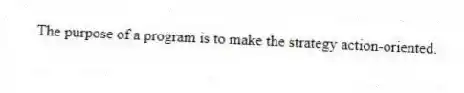 The purpose of a program is to make the strategy action-oriented.