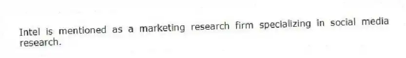 Intel is mentioned as a marketing research firm specializing in social media research.