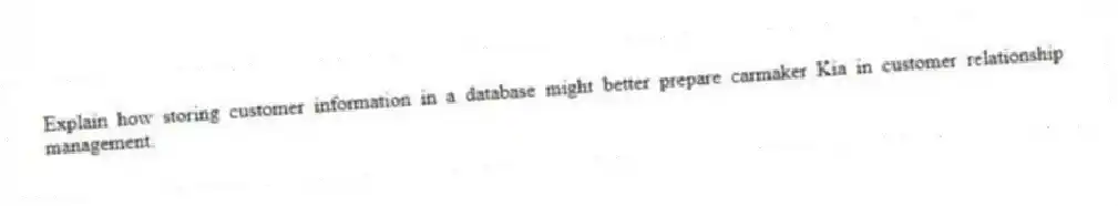 Explain how storing customer information in a database might better prepare carmaker Kia in customer relationship management.