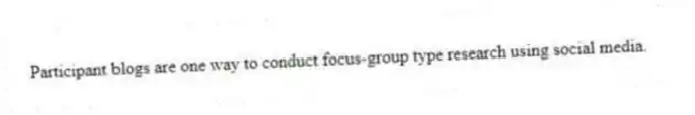Participant blogs are one way to conduct focus-group type research using social media.