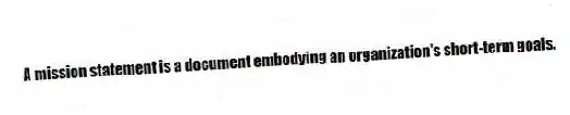 A mission statement is a document embodying an organization's short-term goals.
