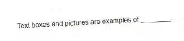 Text boxes and pictures are examples of ________.