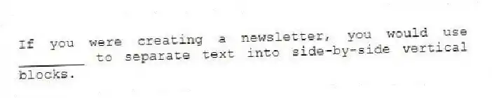 If you were creating a newsletter, you would use ________ to separate text into side-by-side vertical blocks.
