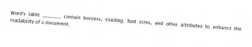 Word's table ________ contain borders, shading, font sizes, and other attributes to enhance the readability of a document.