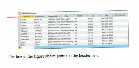  
The line in the figure above points to the header row.