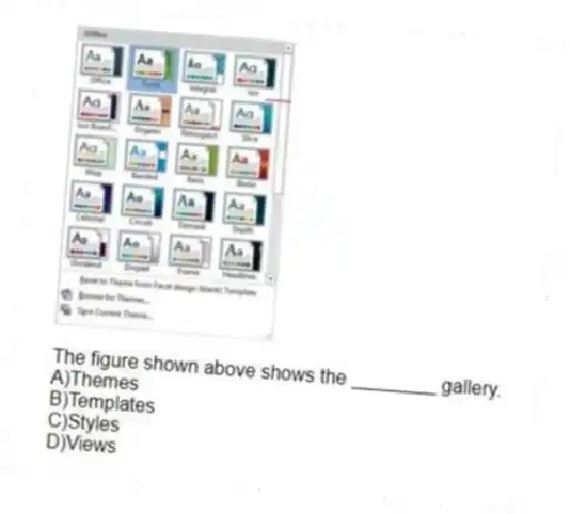 The figure shown above shows the ________ gallery.
A)Themes
B)Templates
C)Styles
D)Views
