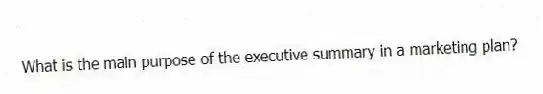 What is the main purpose of the executive summary in a marketing plan?