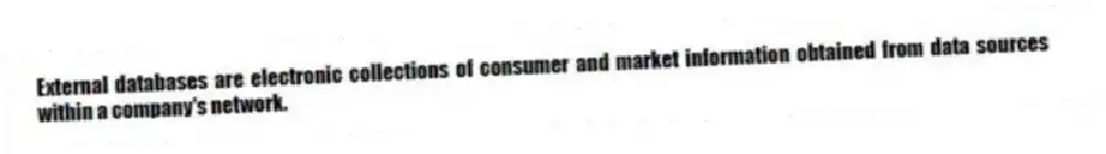 External databases are electronic collections of consumer and market information obtained from data sources within a company's network.