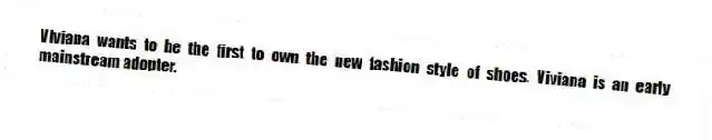 Viviana wants to be the first to own the new fashion style of shoes. Viviana is an early mainstream adopter.