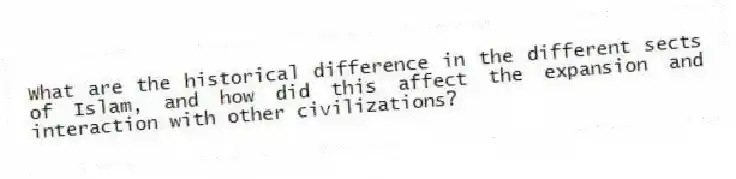 What are the historical difference in the different sects of Islam, and how did this affect the expansion and interaction with other civilizations?