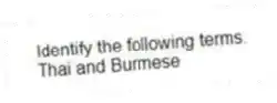 Identify the following terms.
-Thai and Burmese