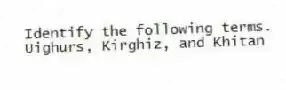 Identify the following terms.
-Uighurs, Kirghiz, and Khitan