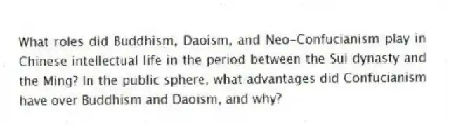 What roles did Buddhism, Daoism, and Neo-Confucianism play in Chinese intellectual life in the period between the Sui dynasty and the Ming? In the public sphere, what advantages did Confucianism have over Buddhism and Daoism, and why?