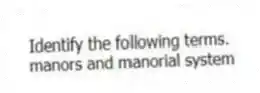 Identify the following terms.
-manors and manorial system