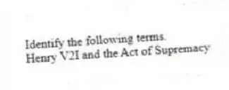 Identify the following terms.
-Henry V2I and the Act of Supremacy