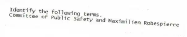 Identify the following terms.
-Committee of Public Safety and Maximilien Robespierre