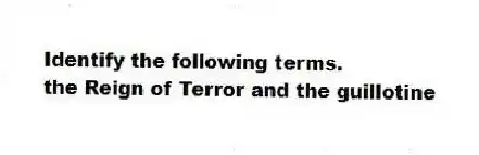 Identify the following terms.
-the Reign of Terror and the guillotine