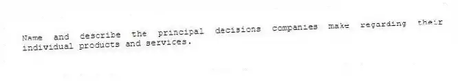 Name and describe the principal decisions companies make regarding their individual products and services.