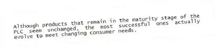 Although products that remain in the maturity stage of the PLC seem unchanged, the most successful ones actually evolve to meet changing consumer needs.