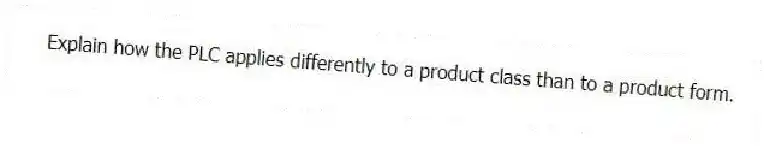 Explain how the PLC applies differently to a product class than to a product form.