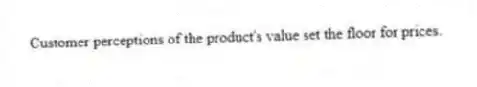 Customer perceptions of the product's value set the floor for prices.