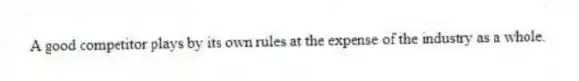 A good competitor plays by its own rules at the expense of the industry as a whole.
