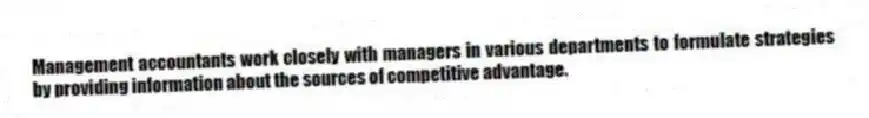 Management accountants work closely with managers in various departments to formulate strategies by providing information about the sources of competitive advantage.