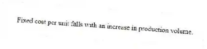 Fixed cost per unit falls with an increase in production volume.