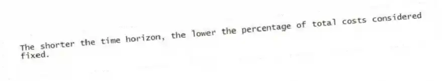 The shorter the time horizon, the lower the percentage of total costs considered fixed.