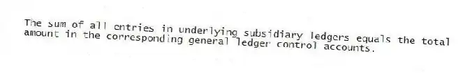 The sum of all entries in underlying subsidiary ledgers equals the total amount in the corresponding general ledger control accounts.