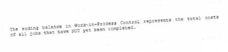 The ending balance in Work-in-Process Control represents the total costs of all jobs that have NOT yet been completed.