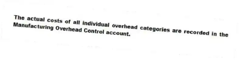 The actual costs of all individual overhead categories are recorded in the Manufacturing Overhead Control account.