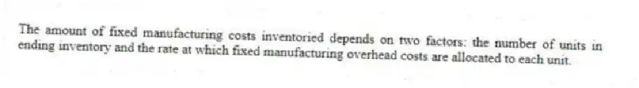 The amount of fixed manufacturing costs inventoried depends on two factors: the number of units in ending inventory and the rate at which fixed manufacturing overhead costs are allocated to each unit.