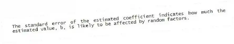 The standard error of the estimated coefficient indicates how much the estimated value, b, is likely to be affected by random factors.