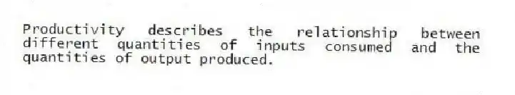 Productivity describes the relationship between different quantities of inputs consumed and the quantities of output produced.