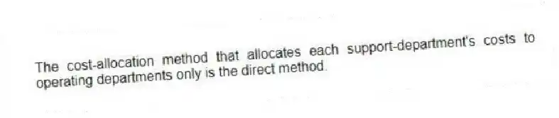 The cost-allocation method that allocates each support-department's costs to operating departments only is the direct method.