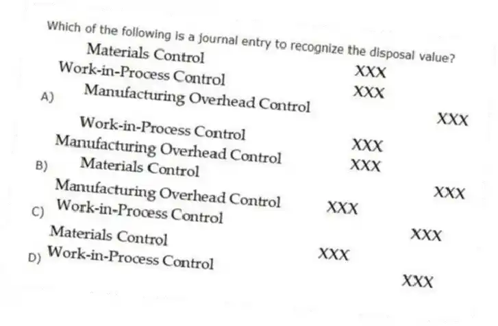 Which of the following is a journal entry to recognize the disposal value?